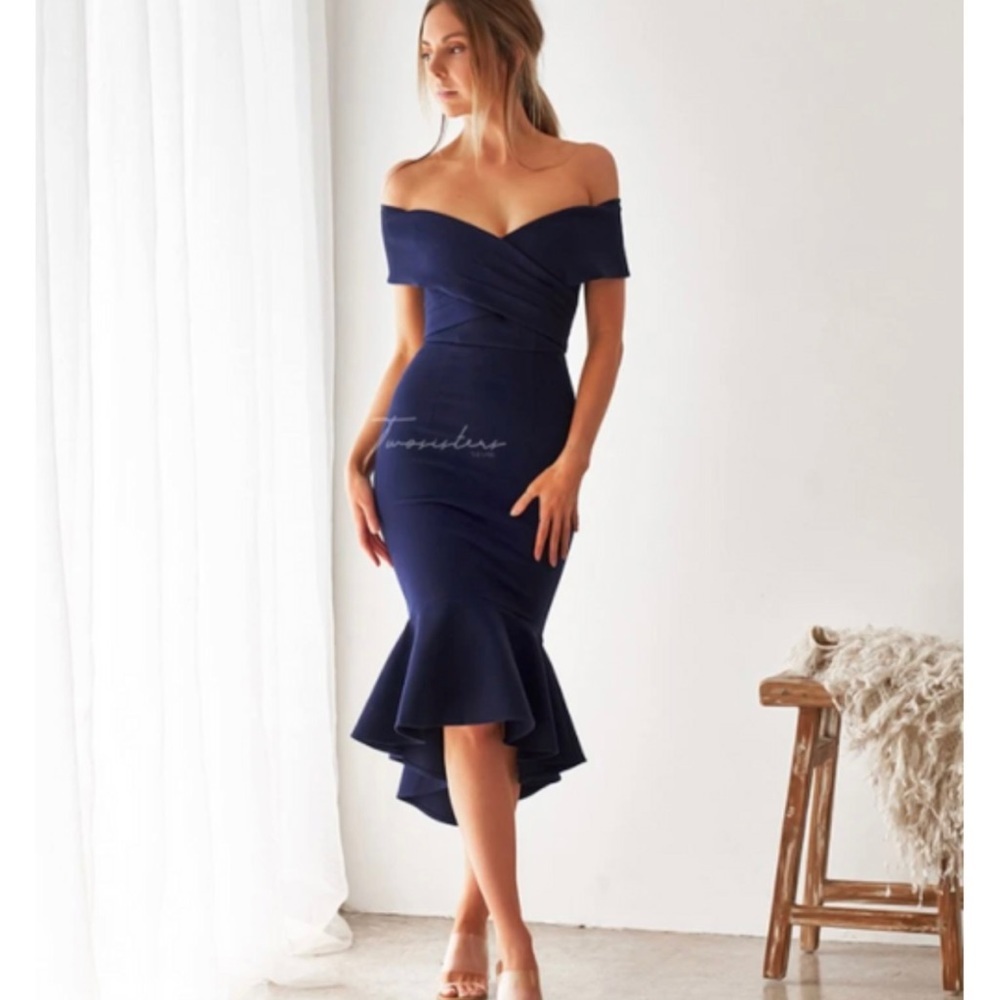 Lady Black Tie navy blue midi high/low dress lightly used​